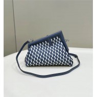 Fendi First Small Braided Leather Bag Blue/White Silver-Metal High