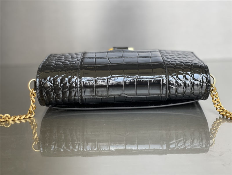 WOMEN'S HOURGLASS WALLET ON CHAIN IN Shiny Crocodile Embossed Black-Gold High