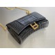 WOMEN'S HOURGLASS WALLET ON CHAIN IN Shiny Crocodile Embossed Black-Gold High