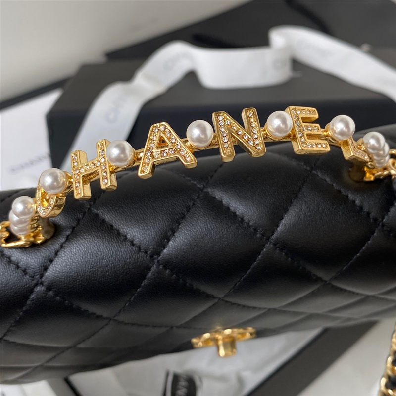 Chanel Wallet on Chain AP3504 Lambskin, Imitation Pearls, Strass & Gold-Tone Metal Black A