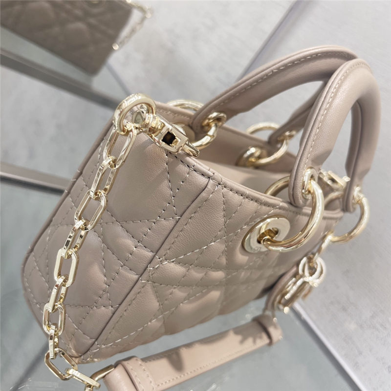 LADY D-JOY BAG MICRO Cannage Lambskin Beige High