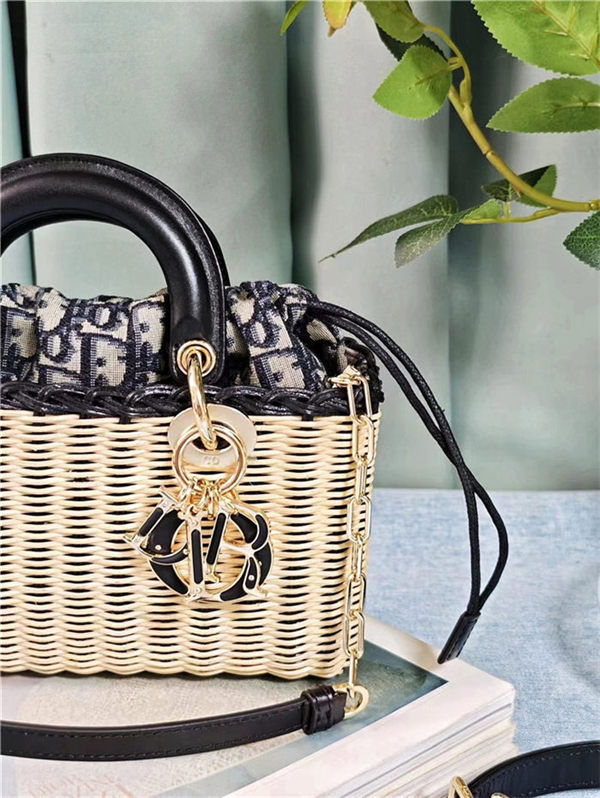 LADY D-JOY BAG SMALL Wicker and Dior Oblique Jacquard High