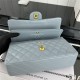 Medium CLASSIC HANDBAG Grained Calfskin Grey-Blue Gold Metal A