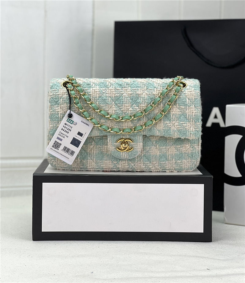 Chanel Medium Classic Flap Bag Tweed Green High