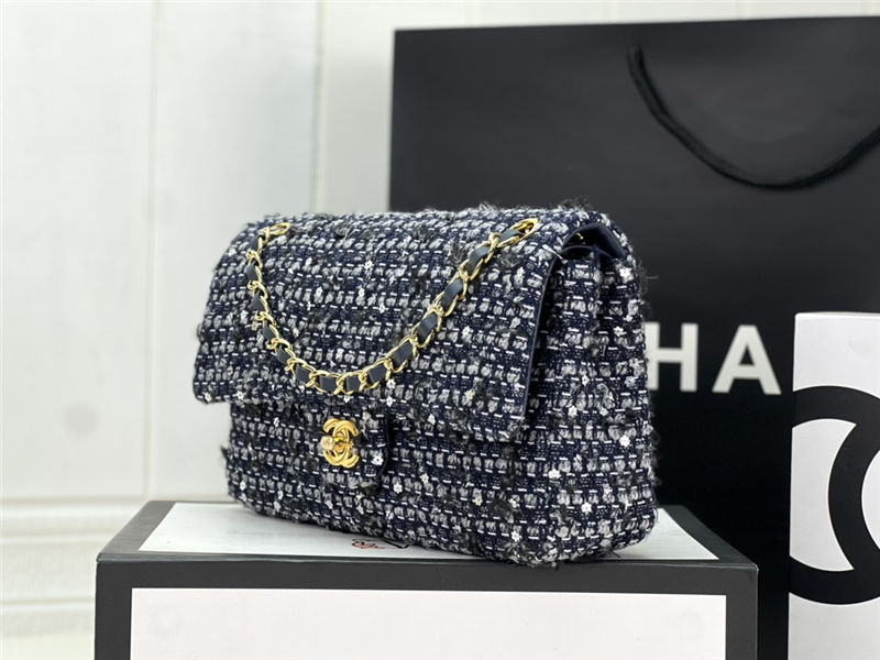 Chanel Medium Classic Flap Bag Tweed Navy-Blue High