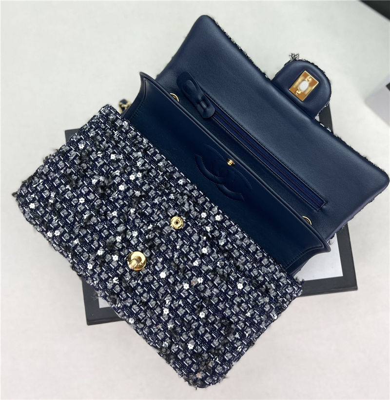 Chanel Medium Classic Flap Bag Tweed Navy-Blue High