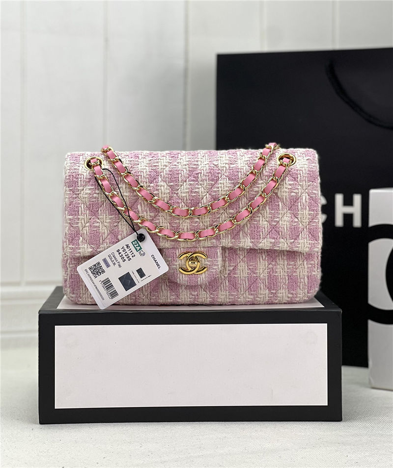 Chanel Medium Classic Flap Bag Tweed Pink-3 High