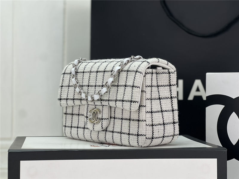 Chanel Mini Classic Flap Bag Tweed White High