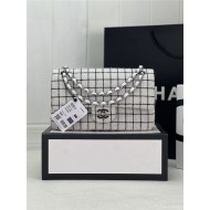 Chanel Medium Classic Flap Bag Tweed White High