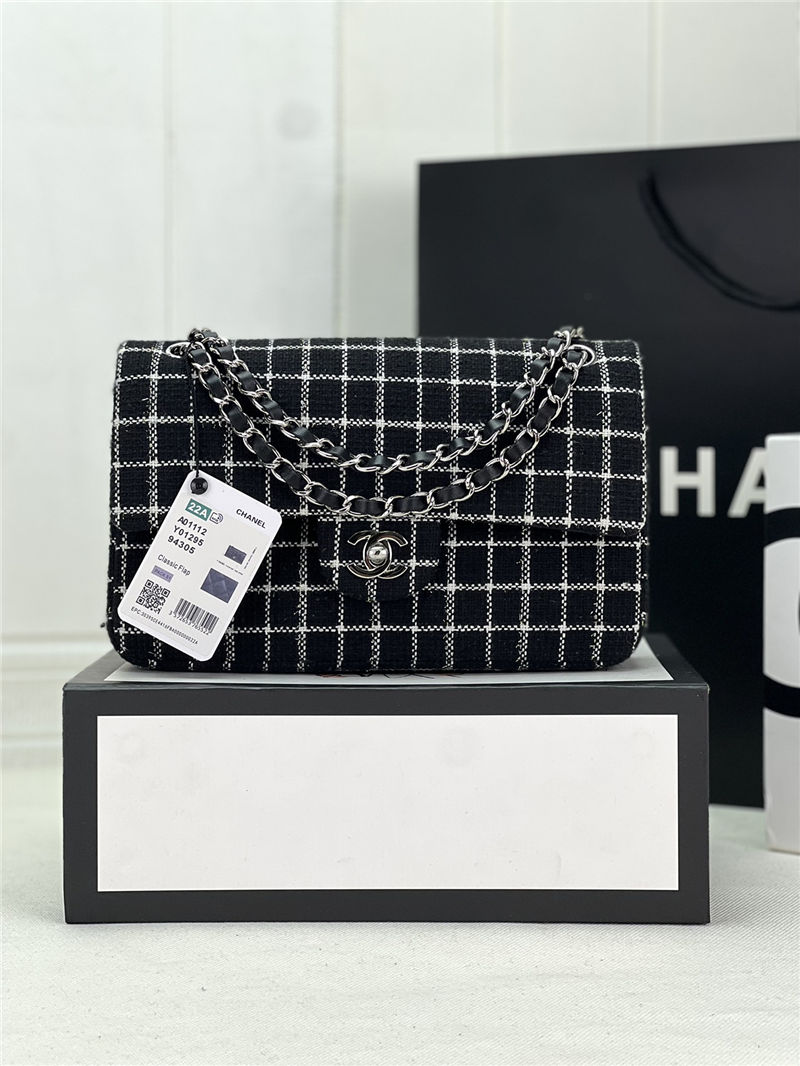 Chanel Medium Classic Flap Bag Tweed Black High