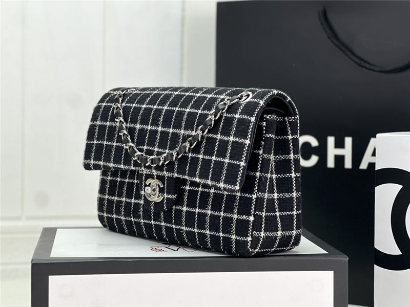 Chanel Medium Classic Flap Bag Tweed Black High