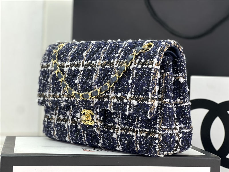 Chanel Medium Classic Flap Bag Tweed Navy-Blue High