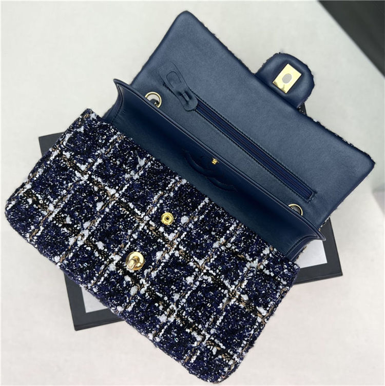 Chanel Medium Classic Flap Bag Tweed Navy-Blue High