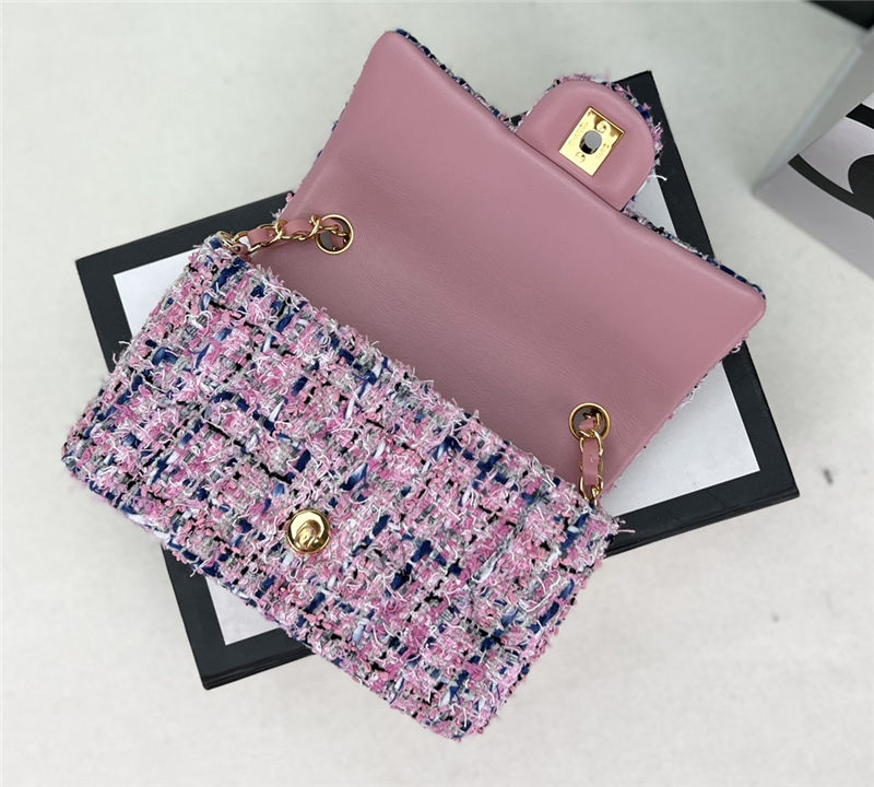 Chanel Mini Classic Flap Bag Tweed Pink/Blue High