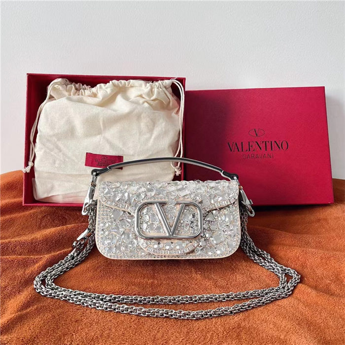 Valentino SMALL LOCÒ SHOULDER BAG WITH CRYSTALS High