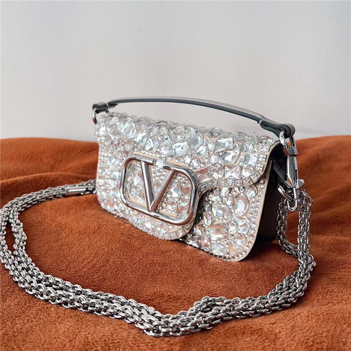 Valentino SMALL LOCÒ SHOULDER BAG WITH CRYSTALS High