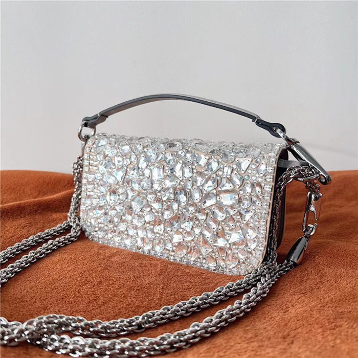 Valentino SMALL LOCÒ SHOULDER BAG WITH CRYSTALS High