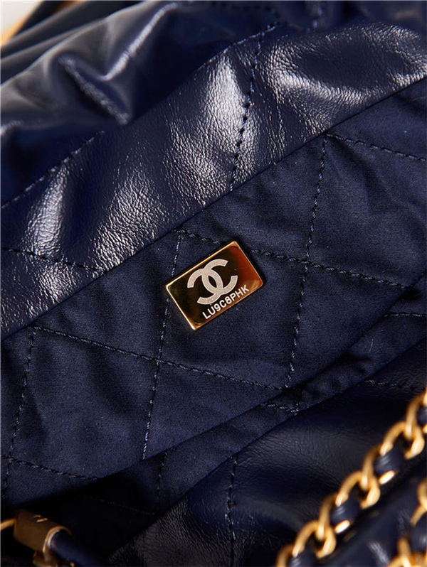 Chanel 22 MINI HANDBAG Shiny Calfskin Navy & Gold-Tone Metal AS3980 High