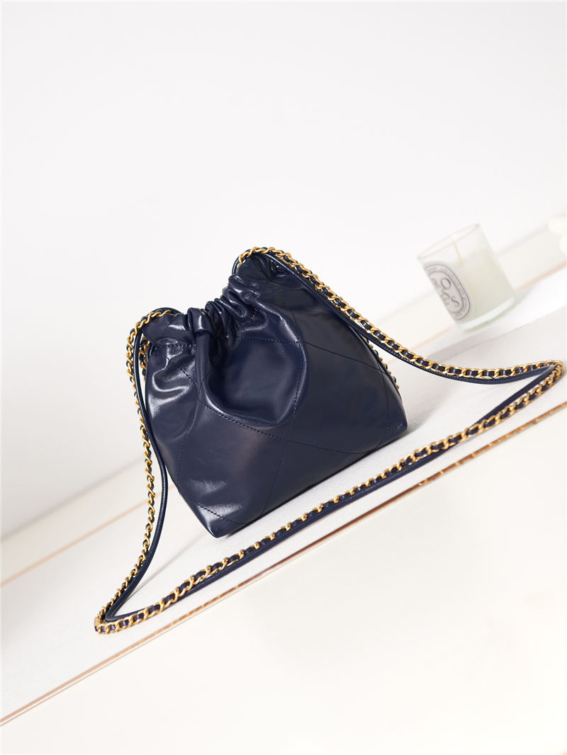 Chanel 22 MINI HANDBAG Shiny Calfskin Navy & Gold-Tone Metal AS3980 High