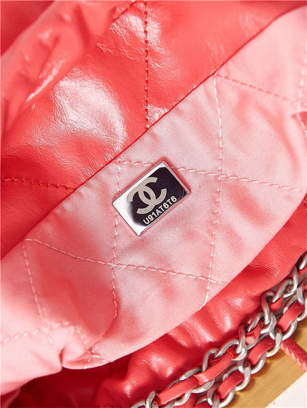 Chanel 22 MINI HANDBAG Shiny Calfskin Coral & Silver-Tone Metal AS3980 High