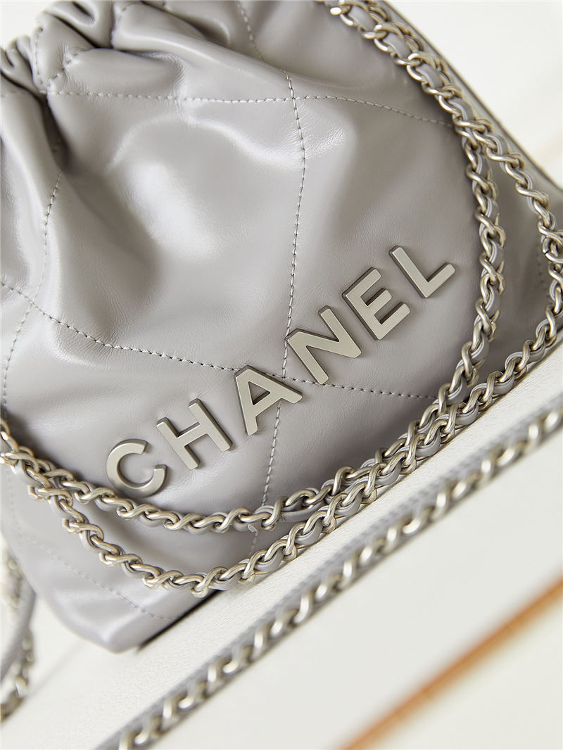 Chanel 22 MINI HANDBAG Shiny Calfskin Grey & Silver-Tone Metal AS3980 High