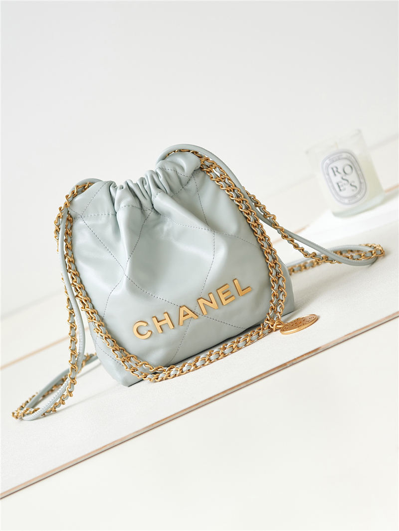 Chanel 22 MINI HANDBAG Shiny Calfskin Pale Green & Gold-Tone Metal AS3980 High