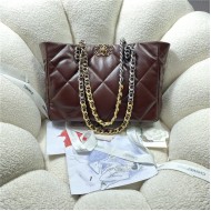 Chanel 19 SHOPPING BAG Shiny Lambskin, Gold-Tone, Silver-Tone & Ruthenium-Finish Metal AS3660 Burgundy High