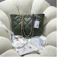 Chanel 19 SHOPPING BAG Shiny Lambskin, Gold-Tone, Silver-Tone & Ruthenium-Finish Metal AS3660 Olive High