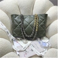 Chanel 19 SHOPPING BAG Shiny Lambskin, Gold-Tone, Silver-Tone & Ruthenium-Finish Metal AS3660 Olive High