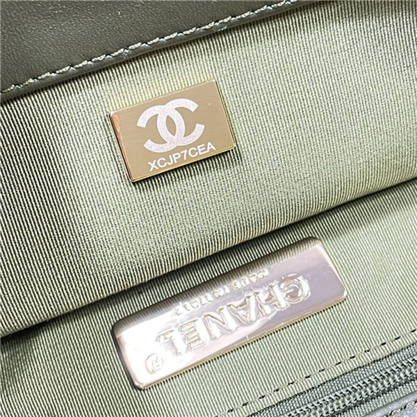 Chanel 19 SHOPPING BAG Shiny Lambskin, Gold-Tone, Silver-Tone & Ruthenium-Finish Metal AS3660 Olive High