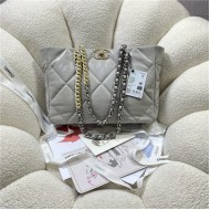 Chanel 19 SHOPPING BAG Shiny Lambskin, Gold-Tone, Silver-Tone & Ruthenium-Finish Metal AS3660 Grey High