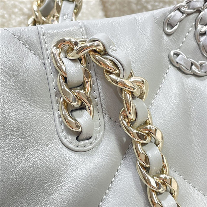 Chanel 19 SHOPPING BAG Shiny Lambskin, Gold-Tone, Silver-Tone & Ruthenium-Finish Metal AS3660 Grey High