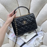 SMALL FLAP BAG WITH TOP HANDLE Lambskin Gold Metal A92236 Black A