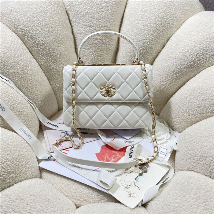 SMALL FLAP BAG WITH TOP HANDLE Lambskin Gold Metal A92236 White A