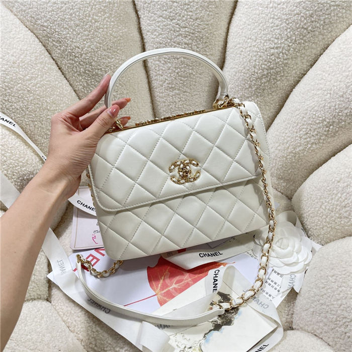 SMALL FLAP BAG WITH TOP HANDLE Lambskin Gold Metal A92236 White A