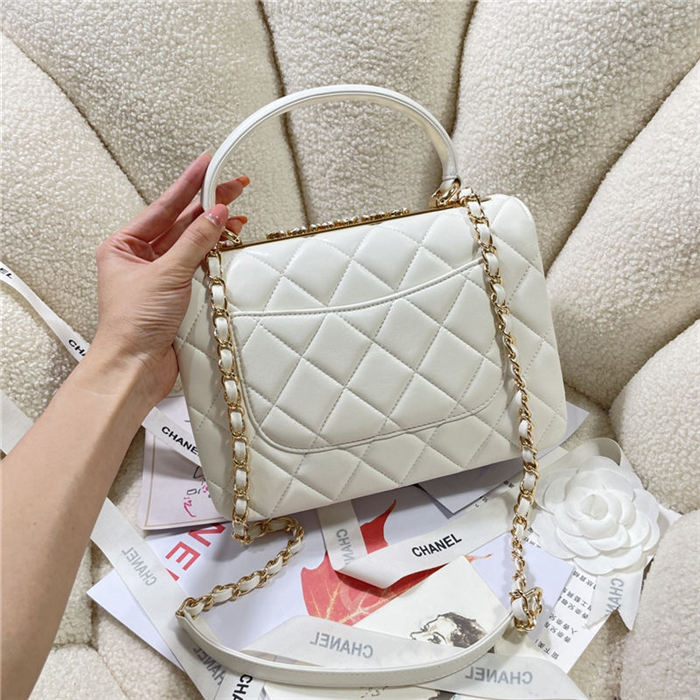 SMALL FLAP BAG WITH TOP HANDLE Lambskin Gold Metal A92236 White A