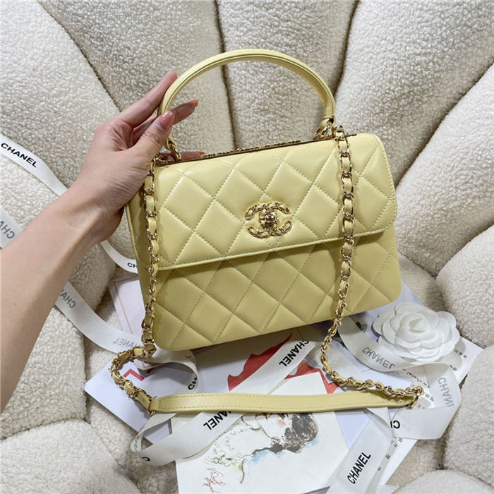 SMALL FLAP BAG WITH TOP HANDLE Lambskin Gold Metal A92236 Light Yellow A