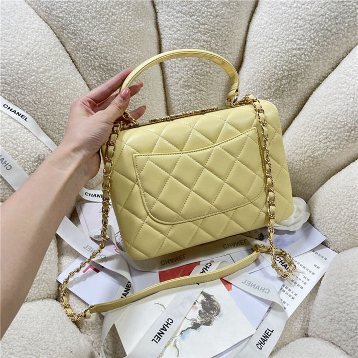 SMALL FLAP BAG WITH TOP HANDLE Lambskin Gold Metal A92236 Light Yellow A