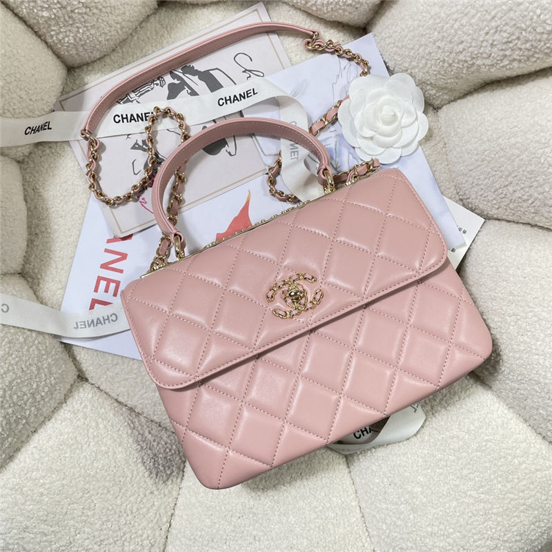 SMALL FLAP BAG WITH TOP HANDLE Lambskin Gold Metal A92236 Pink A