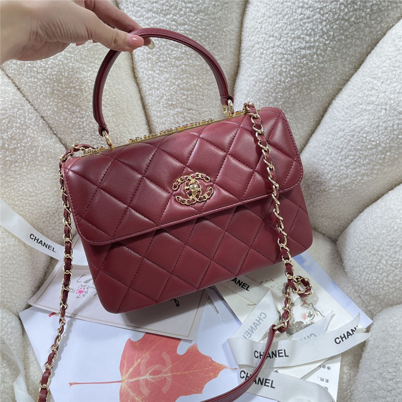 SMALL FLAP BAG WITH TOP HANDLE Lambskin Gold Metal A92236 Burgundy A