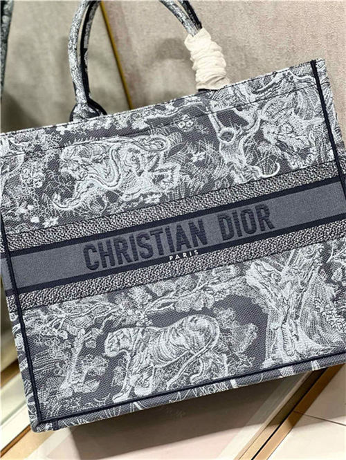 LARGE Dior BOOK TOTE Toile de Jouy Embroidery Denim Blue High