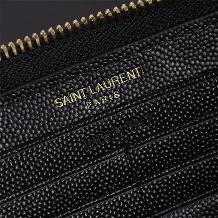 CASSANDRE MATELASSÉ ZIP AROUND WALLET IN GRAIN DE POUDRE EMBOSSED LEATHER Black-Gold High