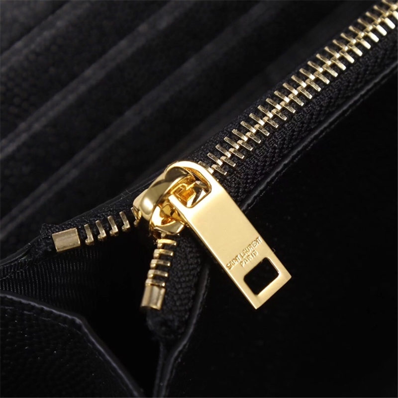 CASSANDRE MATELASSÉ ZIP AROUND WALLET IN GRAIN DE POUDRE EMBOSSED LEATHER Black-Gold High