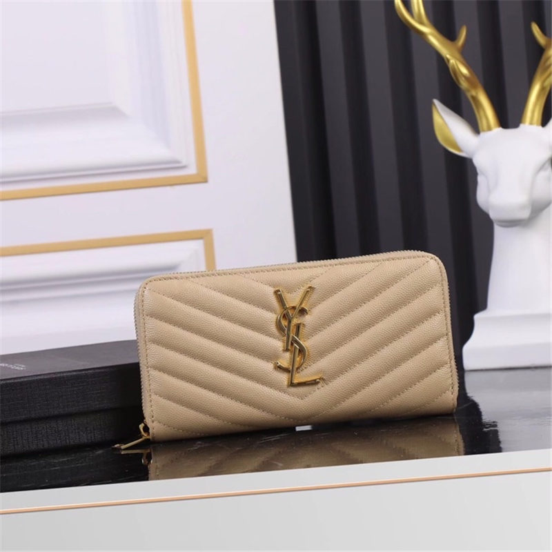 CASSANDRE MATELASSÉ ZIP AROUND WALLET IN GRAIN DE POUDRE EMBOSSED LEATHER Beige High