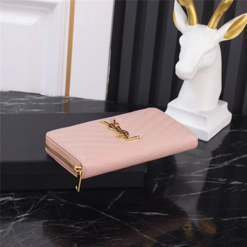 CASSANDRE MATELASSÉ ZIP AROUND WALLET IN GRAIN DE POUDRE EMBOSSED LEATHER Pink High