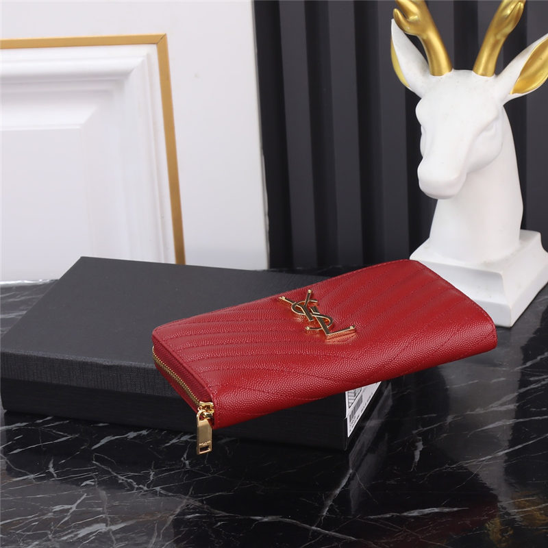 CASSANDRE MATELASSÉ ZIP AROUND WALLET IN GRAIN DE POUDRE EMBOSSED LEATHER Red High