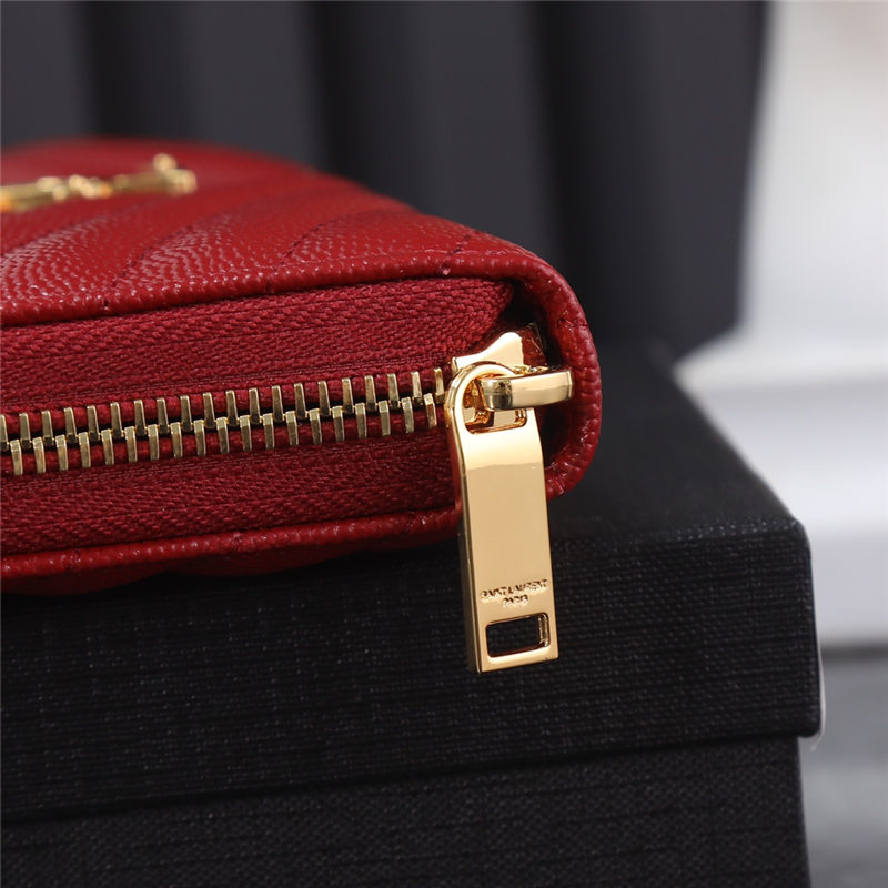 CASSANDRE MATELASSÉ ZIP AROUND WALLET IN GRAIN DE POUDRE EMBOSSED LEATHER Red High