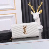 CASSANDRE MATELASSÉ ZIP AROUND WALLET IN GRAIN DE POUDRE EMBOSSED LEATHER White High