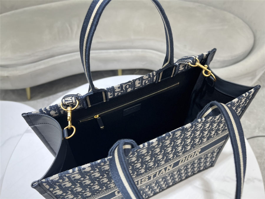 LARGE Dior BOOK TOTE Dior Oblique Embroidery Blue With Strap High