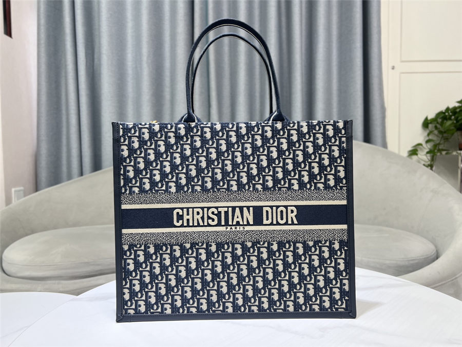 LARGE Dior BOOK TOTE Dior Oblique Embroidery Blue With Strap High